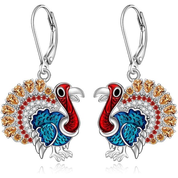 Christmas Sterling Silver Style Turkey Earrings Women's Dangle Jewelry - Picture 1 of 9
